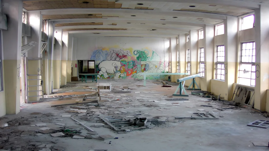 廃墟と化した軍艦島(端島)の体育館