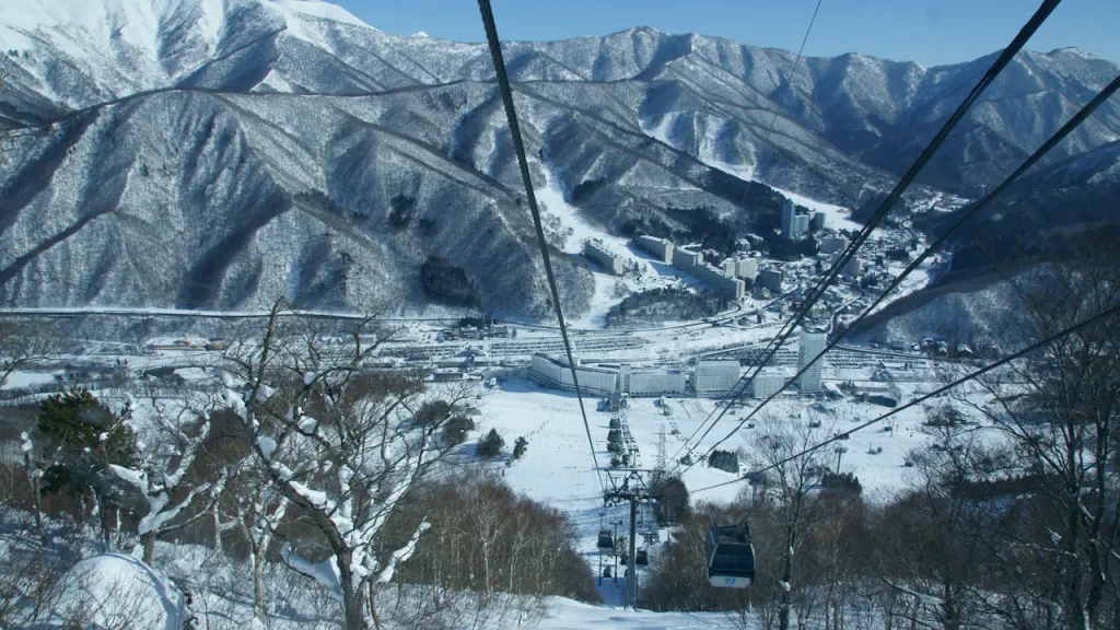 苗場スキー場のプリンス第1ゴンドラからの眺め