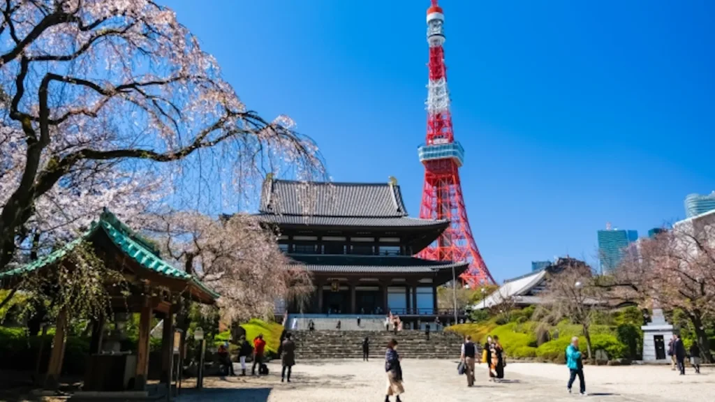 増上寺の本堂と東京タワー